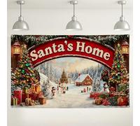 Santa's Home Christmas Backdrop, Festive Winter Wonderland Scene Decorations, Holiday Photo Background for Parties and Events 71x43 Inch