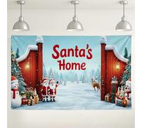 Santa's Home Christmas Backdrop, Winter Wonderland Scene, Red and Blue Holiday Photography Background, Festive Indoor/Outdoor Decorations for Parties 71x43 Inch