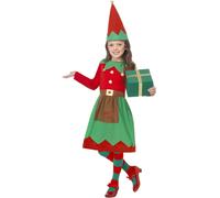 Smiffys Santa's Little Helper Costume, Red & Green with Dress & Hat, Christmas Children's Fancy Dress, Elf Dress Up Costumes