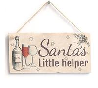 Santa's Little Helper Hanging Sign, Christmas Wine Decor
