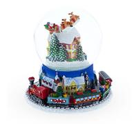 Santa's Magical Flight: Animated Musical Christmas Water Snow Globe with Moving Train Base