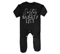 Santa's Naughty List Baby Romper Jumpsuit with feet, 0-3 Months, Black