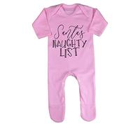 Santa's Naughty List Baby Romper Jumpsuit with feet, 0-3 Months, Pastel Pink