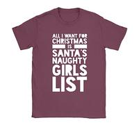 Santa's Naughty List Mens T-Shirt Large Maroon Funny Rude Christmas Offensive Dad Joke Gift