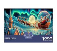 Santa's Night Flight Challenging Puzzles 1000 Pieces - Santa Village Night Sky for Men And Women Fun And Challenging Family Game Great Gift Idea38x26cm/1000pcs