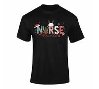 Santa's Nurse Christmas T Shirt - Funny Merry Christmas Nurse Tee with Stethoscope & Xmas Lights, Nursing Santa Top Style 1