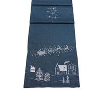 Santas Ride Navy/Silver Embroidered Christmas Table Runner 14" x 75"