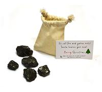 Santa's Scientific Christmas Coal, Premium Cotton Bag and 5 Small Lumps (1" x 1" x 1" approx. - Medium Marble Sized) - Genuine American Coal - Includes Experiment