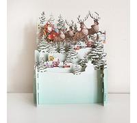 Santa's Sleigh Over Rooftops 3D Pop Up Christmas Greeting Card by Alljoy Cards XPOP002