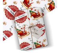 Santa's Sleigh Personalised Wrapping Paper - Custom North Pole Gift Wrap with Santa, Sleigh & Name 2M Roll