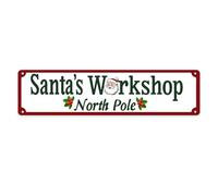 Santa's Workshop Metal Sign Vintage Christmas Santa North Pole Metal Sign Decor for Home Cafe Front Door Room Porch Yard Wall Art Decor Christmas Party Decor Sign 4x16 inch