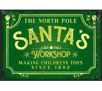 Santa's Workshop Sign Vintage Style Metal Christmas Decoration Fun Sign Wall Plaque (A4 (200x280mm) Approx)