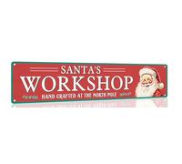 Santa's Workshop Tin Sign Funny Christmas Metal Signs Vintage Santa Print Art Poster Wall Decor For Kitchen Patio Yard Office Cafe Bar 4 x 16 Inch