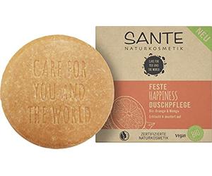 SANTE Natural Cosmetics Solid Soap for Showering for Delicate Skin, Vegan Formula with Organic Orange and Mango, Solid Happiness Shower Care, 1 x 80 g