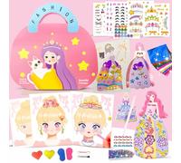 Santentre 4 in 1 Paper Craft Kits for Girls, Princess Dress Up Sticker Set with Foil Art & Diamond Painting, Make Up Play on Paper Books, Travel Toys Gift for Kids Girls Ages 4 5 6 7 8 9+ Year Old