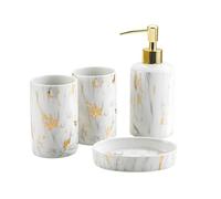 Santentre 4 Piece Ceramic Bathroom Accessory Set, Luxury Bathroom Sets Accessories with Soap Dispenser, Toothbrush Holder, Tumbler, Soap Dish, Bathroom Set for Organization&Decor, White Marble Look