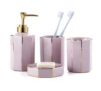 Santentre Bathroom Set 4 Pieces, Bathroom Accessory Set Ceramic with Soap Dispenser, Toothbrush Holder, Mug, Soap Dish, Ideal Home Gift for Bathroom Decoration and Organisation, Pink