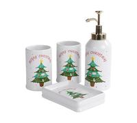 Santentre Christmas Bathroom Set 4 Pieces - Soap Dispenser, Toothbrush Holder, Mug, Soap Dish, Santa Claus Snowman Ceramic Toothbrush Cup Set, Worktop Home Decor, Christmas Tree