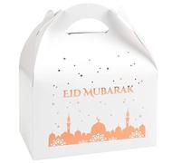 Santex 4 x Eid Mubarak gift boxes, white and rose gold, 18 x 10 x 10 cm.