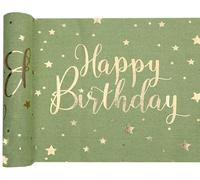 Santex 8473-103-30 Happy Birthday Cotton Table Runner, Sage/Gold, 3 Metres