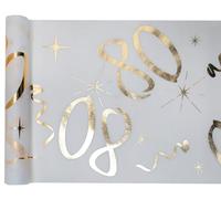 Santex Golden Times 80th Birthday Table Runner, White and Gold, Polyester, 30 cm x 5m