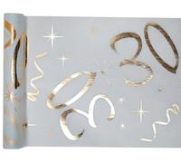 Santex Table Runner, 30 cm x 5 m, White and Gold, Polyester, 30 Years Pattern