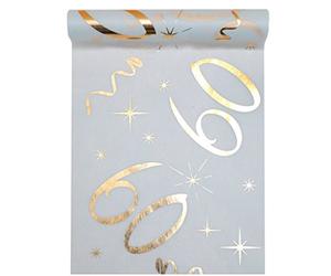 Santex Table Runner White Gold 60th 30cm x 5m Decorative Fabric Banner Table Runner