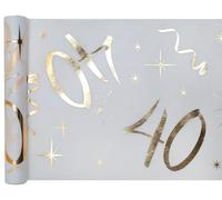 Santex White Gold Table Runner 40 Years 30cm x 5m Decorative Fabric Banner Table Cloth Table Runner