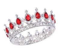 Santfe 2" Height Silver/Gold Plated Crystal Rhinestone Ruby Full Circle Tiara Crown Bridal Wedding Jewelry Hair Accessories (Silver+red)