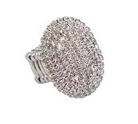 Santfe Women Adorable Crystal Rhinestones Oval Design Stretch Fashion Ring Shinning Silver Plated