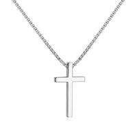 SanThree 3mm Pure Titanium Cross Necklace for Men Women Square Box Rolo Chain, Skin Friendly Solid Round Link Rolo Chain for Birthday Valentines Graduation Gifts,21.65"/23.62“, Pure Titanium, No