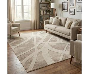 Santiago Carved Line Modern Living Room Area Rug, Beige, 120x170cm