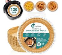 Santiago Design® | 120PCS Air Fryer Liners | Premium Quality 6.3 Inch Air Fryer Paper Liners | Air Fryer Disposable Paper Liner, Oil-Proof, Water-Proof, Food Grade Parchment Paper for Baking Roasting