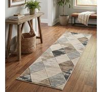 Santiago Modern Abstract Geometric Carved Rugs Living Room Blend Design Area Rug Beige 60 X 220 Cm