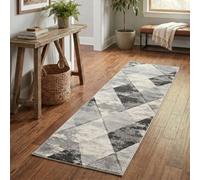 Santiago Modern Abstract Geometric Carved Rugs Living Room Blend Design Area Rug Grey 60 X 220 Cm