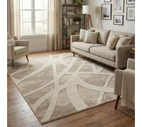 Santiago Carved Line Modern Living Room Area Rug, Beige, 200x290cm