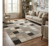 Santiago Modern Abstract Geometric Carved Rugs Living Room Grid Design Area Rug Beige 160 X 230 Cm
