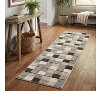 Santiago Modern Abstract Geometric Carved Rugs Living Room Grid Design Area Rug Beige 60 X 220 Cm