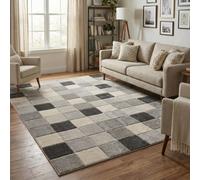 Santiago Modern Abstract Geometric Carved Rugs Living Room Grid Design Area Rug Grey 120 X 170 Cm