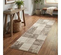 Santiago Modern Abstract Geometric Carved Rugs Living Room Tile Design Area Rug Beige 60 X 220 Cm