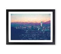 Santiago Skyline in Chile in Abstract Framed Print | A2 Black Framed Wall Art | Ready to Hang | Abstract Cityscape Picture | Living Room Bedroom Lounge Office