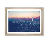 Santiago Skyline in Chile in Abstract Framed Print | A2 Oak Framed Wall Art | Ready to Hang | Abstract Cityscape Picture | Living Room Bedroom Lounge Office