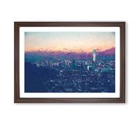 Santiago Skyline in Chile in Abstract Framed Print | A2 Walnut Framed Wall Art | Ready to Hang | Abstract Cityscape Picture | Living Room Bedroom Lounge Office