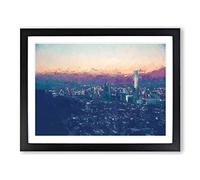 Santiago Skyline In Chile In Abstract Modern Art Framed Print | A4 Black Framed Wall Art | Ready to Hang | Abstract Cityscape Picture | Living Room Bedroom Lounge Office