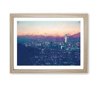 Santiago Skyline In Chile In Abstract Modern Art Framed Print | A4 Oak Framed Wall Art | Ready to Hang | Abstract Cityscape Picture | Living Room Bedroom Lounge Office