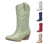 Santiags Women's Pointed Toe Ankle Boots, Western Mid Calf, Knight's Boots Square Heel Ankle Boot, Wide Boot Pattern, Printed Shoes, Large Size Leather Boot 2025 Boot 4-9, Light Green, 8 UK