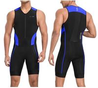 Santic Men's Triathlon Suit Sleeveless Skinsuit Padded Quick-Dry Swim Bike Run with Pockets,Black/Blue,XS