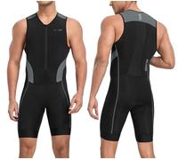 Santic Men's Triathlon Suit Sleeveless Skinsuit Padded Quick-Dry Swim Bike Run with Pockets,Black/Grey,2XL