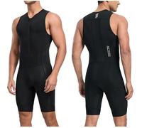 Santic Men's Triathlon Suit Sleeveless Skinsuit Padded Quick-Dry Swim Bike Run with Pockets,Black,M