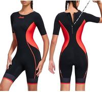 Santic Triathlon Suit for Women Short Sleeve Padded Trisuit Quick-Dry for Swim Bike Run, Red, Medium